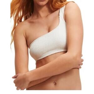 Good American Crinkle Hot Shoulder Top Ivory Size 00/0